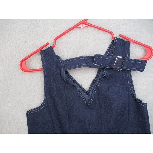 Women's Denim Belted Midi Dress Sleeveless V-Neck Dark Wash Casual A-Line Size - Picture 3 of 7